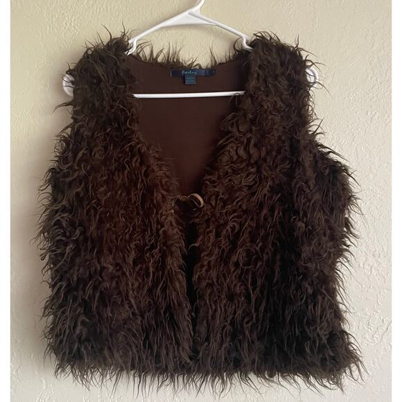 Boden Womens/Teens Faux Fur Vest with one Suede tie in front Size Medium Brown - Picture 9 of 9